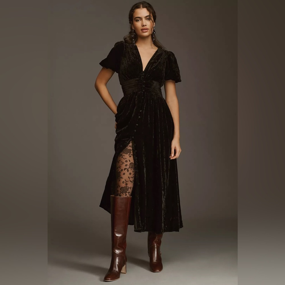 NWT Anthropologie Katerina button front velvet dress
